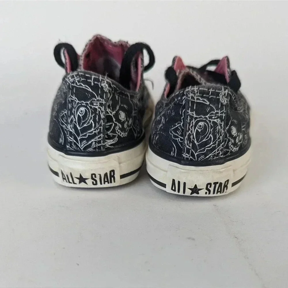 Converse All Star Graphic White Floral Skull Kids Sneakers -11